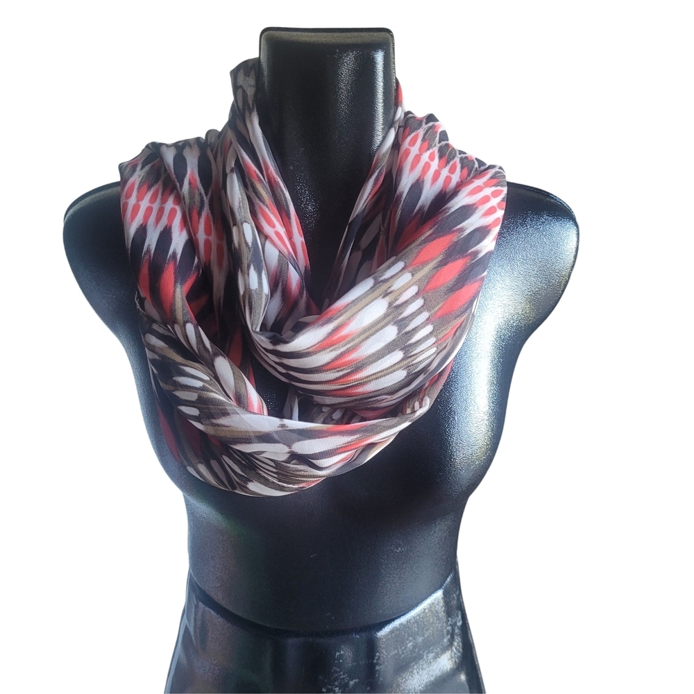 Calvin Klein Red and Black Patterned Light Scarf